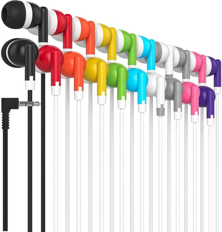 Maeline Bulk 30-Pack Wired Earbuds: High-Fidelity Tangle-Free Stereo Headphones for Educational Settings and Travel Adventures – Ergonomic Multicolor Design with Universal 3.5 mm Compatibility for Smartphones, Tablets, and Laptops – Ideal for K-12 Classrooms and University Use