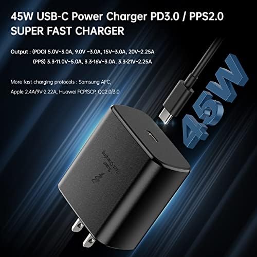 45 W Ultra-Fast Samsung Charger with 6.6 ft Type-C Cable | Power Delivery & Programmable Power Supply for Galaxy S25, S24, S23, S22 Ultra Plus, S21, Note 10, 20, A25, A15, A53, A52, Xcover 6, 7, Z Fold & Flip | Efficient Charging Block for Enhanced Device Longevity | Sleek Black Design for Modern Aesthetics