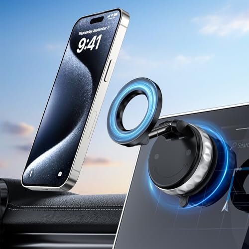 Ultimate 360° Adjustable Magnetic Car Phone Mount – High-Performance Vacuum Suction Holder for Enhanced Smartphone Stability and Safety – Sleek Black Design with Universal Compatibility for All Smartphone Models