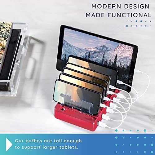 Stylish 6-Port USB Charging Dock in Elegant Pink – High-Speed Multi-Device Charger for i Phone and Android – Smart Technology for Fast, Safe Charging – Ideal for Home, Office, and Travel – Compact, Clutter-Free Design for Effortless Organization and Portability