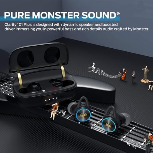 Unleash Superior Sound Quality with Monster Clarity 101 Plus Air Links Wireless Earbuds – Advanced Bluetooth 5.0 In-Ear Headphones with Immersive Deep Bass, Built-in Microphone for Effortless Calls, Ergonomic Comfort Fit for Extended Use, and Durable Water-Resistant Design Ideal for Active Lifestyles – Compact Charging Case for Ultimate Portability and Device Versatility