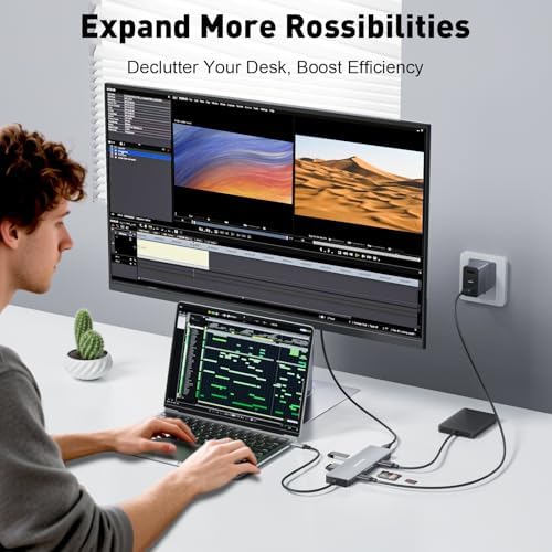 Transform Your Workflow with the 9-in-1 USB C Hub Featuring 4 K 60 Hz HDMI & Power Delivery – Ultimate Multiport Adapter for Mac Book Pro, i Pad Pro, Dell, and HP Laptops – Fast 5 Gbps Data Transfer, Dual USB-C, USB-A Ports, Plus SD/TF Card Reader for Maximum Productivity and On-the-Go Convenience