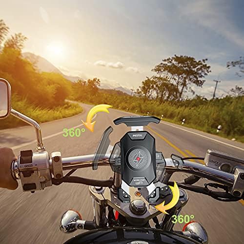 i MESTOU Wireless Phone Charger & Anti-Theft Motorcycle Mount – Fast 15 W Quick Charge with 720-Degree Rotation, USB-C 3 A Compatibility, Secure 1″ Ball Phone Holder for 4.0-7.0″ Smartphones – Innovative Handlebar Accessory for 12 V/24 V Vehicles
