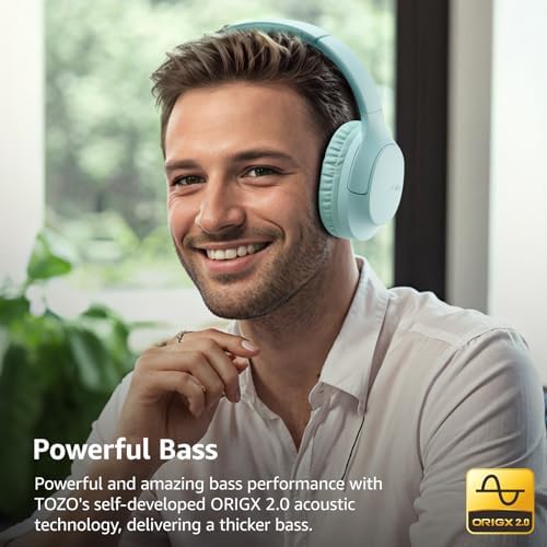 TOZO Bluetooth 5.4 Over-Ear Headphones – Unmatched 70-Hour Playtime, Tailored EQ for Personalized Audio Experience, Rich Deep Bass for Immersive Sound, Travel-Friendly Foldable Design, Integrated Microphone for Clear Voice Calls & Ultra-Low Latency for Flawless Streaming – Advanced Noise Cancellation & Broad Compatibility Options
