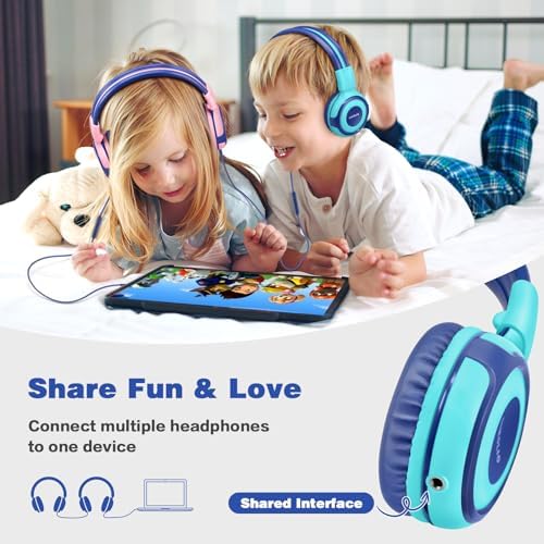 Chic Pink SIMOLIO Kids Headphones with Microphone – Volume-Limited Wired Design for Safe Listening – Adjustable Sound Levels (75/85/94 d B) for Hearing Protection – Perfect for School, Travel, and Home Use – Durable and Comfortable Fit for Active Young Listeners – Compatible with Smartphones & Tablets for Versatile Use