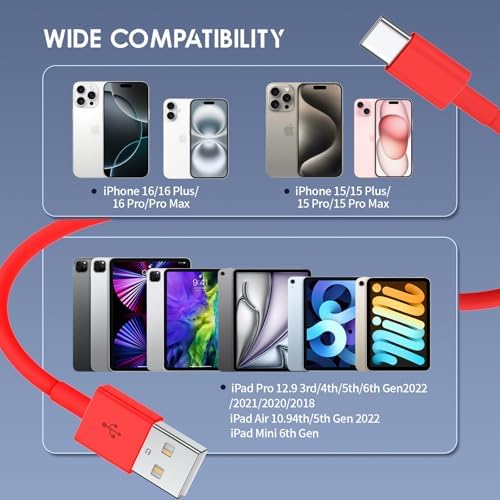 Car Carplay Cable for iPhone 15/16 Car Charger Cable,4Pack USB A to USB C for Carplay USB C Cord,iPhone 16/15/Plus/Pro Max,iPad Pro 12.9/11,Air 5th/4th Gen,Mini 6th Gen/Car Charging Cable 3FT – Enhanced Compatibility and Speed