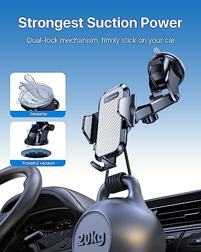 Andobil Universal Car Phone Mount – Strong Suction for Bumpy Roads, 360-Degree Rotatable Holder Compatible with i Phone 16, 15 Pro Max, 14, 13, 12 & Samsung Devices – Secure Windshield, Dashboard, and Vent Cradle for Safe Navigation and Hands-Free Use