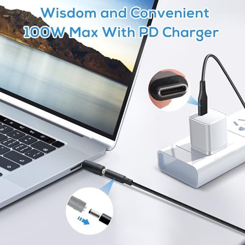 Universal 100 W USB-C to DC Power Charging Cable Kit – 10 Interchangeable Power Plugs for Fast Charging Compatibility with Sony, Toshiba, Dell, HP, and More – Lightweight, Durable Design for Effortless Home and Travel Use – Ideal for Devices with 5.5 x 2.1 mm Barrel Jack – High-Speed Power Delivery with E-Mark Intelligence Chips for Optimal Performance – Versatile Application for Laptops, Printers, Routers, and Projectors – 6 Feet Length for Convenient Connectivity – Tangle-Free Braided Nylon Design for Enhanced Durability and Long Lifespan