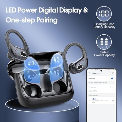 Ultimate Bluetooth 5.4 Wireless Earbuds with 75-Hour Playtime – Ergonomic Deep Bass Sport Headphones with IPX7 Waterproof Rating for Active Lifestyles, Advanced ENC Noise Cancelling Mic for Superior Call Clarity – Ideal for Fitness and Outdoor Activities