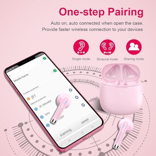 Light Pink Bluetooth 5.3 Wireless Earbuds – Exceptional Noise Cancelling Sports Headphones with IP7 Waterproof Design for Unmatched Outdoor Performance – 32 Hours of Playtime & Quick USB-C Charging for Ultimate Audio Convenience