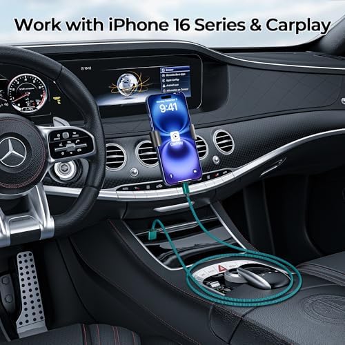 Premium Car Play Charging Cable Set for i Phone 16/15 Pro Max – 3-Pack (3.3 FT, 6.6 FT, 10 FT) USB A to USB C – Fast Data Transfer & Durable Design for i Pad Pro, Air Pods, Galaxy S24/S23/S22 & More – Enhanced Compatibility for Effortless Connectivity and Navigation