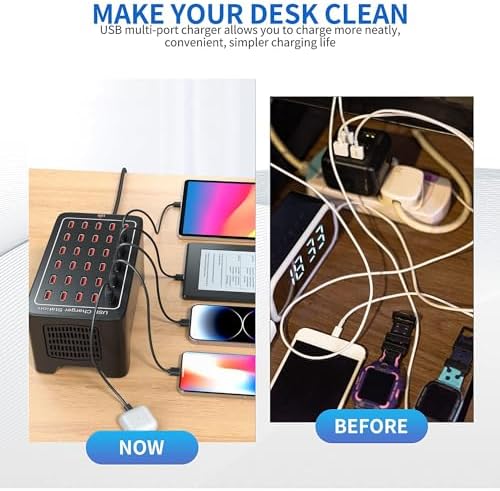 Ultimate 24-Port USB Charging Station Block: 100 W Smart Fast Charger for Multi-Device Powering – Versatile USB A & C Compatibility for i Phone, i Pad, Samsung, and Laptops – Efficient Desktop Solution for Shared Spaces and Home Use