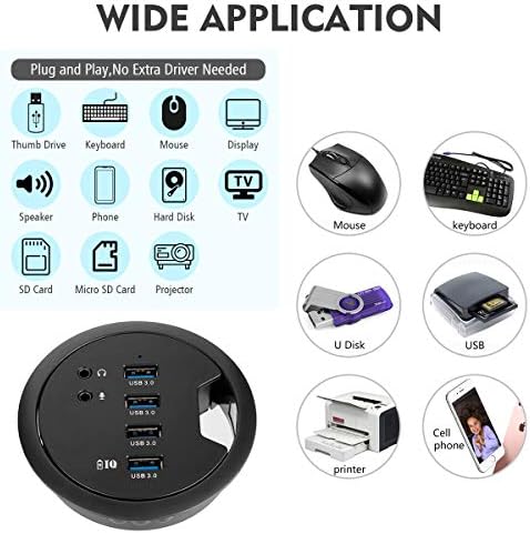 Streamline Your Workspace with the WDX Desk-Fit 4 Port USB 3.0 Hub – Compact 3.14″ Diameter Design with 5 Gbps Data Transfer, 3.5 mm Audio Mic Jack, and BC 1.2 USB Charger for i Phone & Smartphones – Ultimate Connectivity Solution for Professionals and Tech Enthusiasts