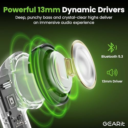 GEARit Ultimate True Wireless Bluetooth Earbuds – Premium Ergonomic In-Ear Headphones with Advanced Noise-Canceling Mic and Sleek RGB Charging Case – Perfect for Active Lifestyles, Business Calls, and Daily Use – Water-Resistant Design Optimized for i Phone & Android – Immerse Yourself in Superior Sound Quality with Cutting-Edge Bluetooth 5.3 Connectivity