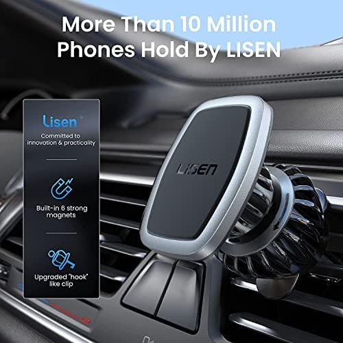 LISEN Ultra-Secure Magnetic Phone Holder for Car – Sleek Silver Design, Effortless One-Handed Use, 360° Rotation for Optimal Navigation and Safety