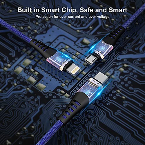 Ultimate 3 in 1 USB Long Charger Cable – 3 M/10 FT Braided Fast Charging Cord with Universal USB C, Micro USB & Lightning Connectors – 6 A Power Delivery for Rapid Device Charging – Durable & Tangle-Free Multi-Device Charging Solution