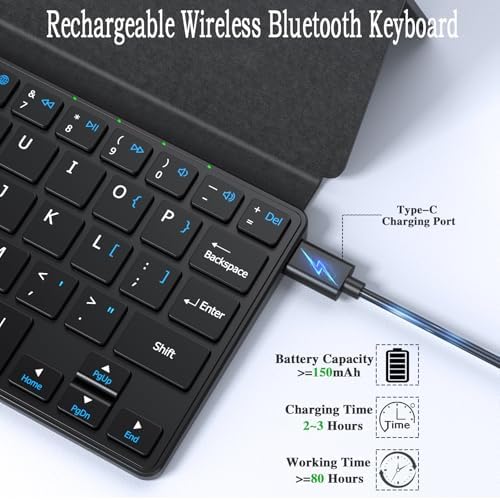 Elevate Your Typing Game: Ultra-Light Portable Mini Wireless Keyboard with Adjustable Angle Stand & Stylish Leather Case – Rechargeable Bluetooth Travel Keyboard for i Pad, Android, Windows & i OS Devices – Enhanced Comfort & Compatibility for Effortless Typing on the Go