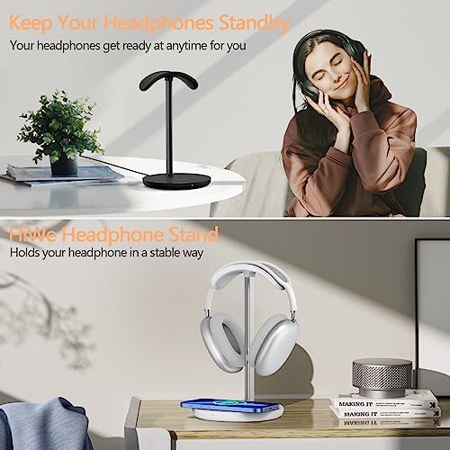 Upgrade Your Desk with the All-in-One Wireless Headphone Stand & Fast Charging Dock – Sleek Organizer for i Phone 15/14/13/12/11 & Air Pods Pro/3/2, Premium White Finish Ideal for Gamers and Music Aficionados, Optimize Your Workspace Efficiency and Connectivity
