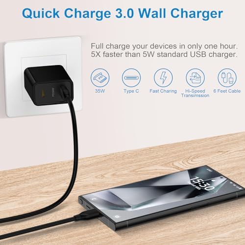 Revolutionize Your Charging Experience with the 35 W Dual Port USB-C Power Adapter – Ultra-Fast Charging for Samsung Galaxy S Series and Google Pixel Devices – Comes with 6 FT Durable USB-C Cable for Enhanced Connectivity – Perfect for Active Lifestyles with Compact Portability – Charge Two Devices at Once with 35 W Total Output for Quick Power Restorations – Essential Accessory for Tech Savvy Users Demanding Efficiency and Reliability – Crafted from Premium Materials for Long-Lasting Durability – Upgrade Your Power Solutions with This Versatile Fast Charger Designed for Maximum Compatibility and Rapid Performance.