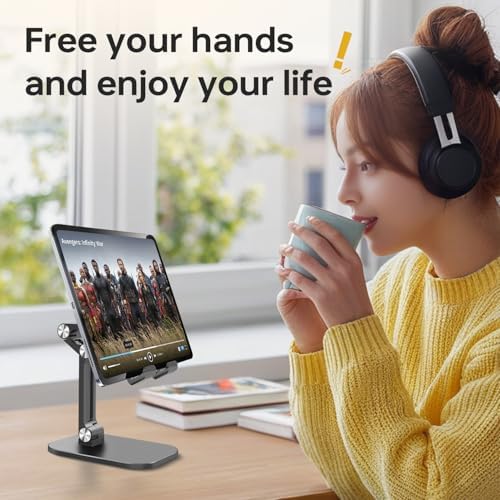 Foldable Phone Stand for Desk – Adjustable Height & Angle Cell Phone Holder, Portable Tablet Stand with Anti-Slip Base for Home, Office, and Travel, Compatible with iPhone & All 4-11″ Devices (Black) – Enhanced Compatibility and Speed