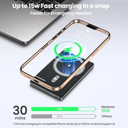 Compact Magnetic Power Bank 5000 m Ah with 20 W Fast PD Charging | Ultra-Slim Design for i Phone 16/15/14/13/12 Pro Max | Lightweight Travel Charger with Enhanced Magnetic Attachment | Advanced Lithium-Polymer Battery & Safety Temperature Control | Effortless Wireless Charging Anywhere | Essential Accessory for On-the-Go Users