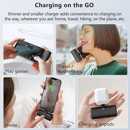 LUCKYDUO Ultra-Compact 5000 m Ah Portable Power Bank with Built-In Phone Holder & LED Light for i Phone – Essential Travel Charger with LCD Battery Indicator, Compatible with i Phone 14/13/12/11/XR/SE/8/7 Pro Max – Stay Charged Anywhere