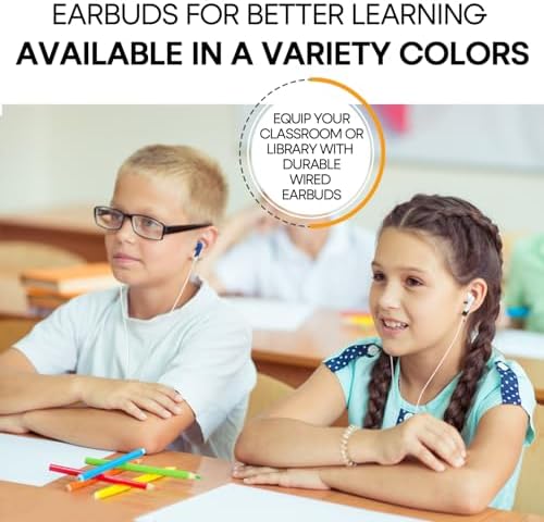 Bulk Earbud Headphones 50-Pack – Premium Wired Earphones for Classrooms & Group Learning, Exceptional Durability & Sound Quality, Perfect for Kids, Teens & Adults – Versatile Comfort for Family Activities & Educational Use (Black)