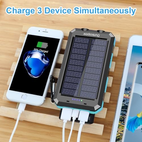 High-Capacity 20,000 m Ah Waterproof Solar Charger Power Bank for Outdoor Adventures – Dual USB-C Fast Charging with Built-in LED Flashlight and Compass (Orange) for Ultimate Portability and Reliability