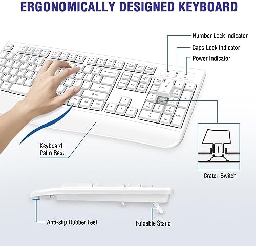 Ergonomic Wireless Keyboard for Ultimate Comfort – 2.4 GHz Full-Sized Design with Cushioned Wrist Rest for Windows & Mac Compatibility – Enhance Your Productivity at Home or Office