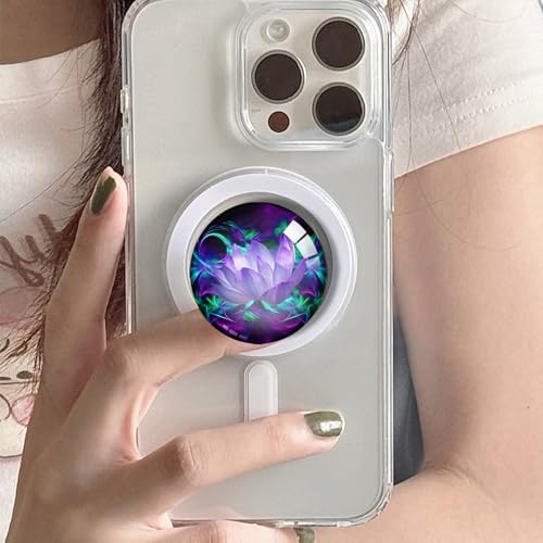 Magnetic Expandable Collapsible Phone Grip & Stand – Stunning Clear Glitter Purple Lotus Flower Design for Enhanced Smartphone Compatibility – Versatile, Lightweight, and Secure Mobile Accessory for Hands-Free Use and Everyday Convenience