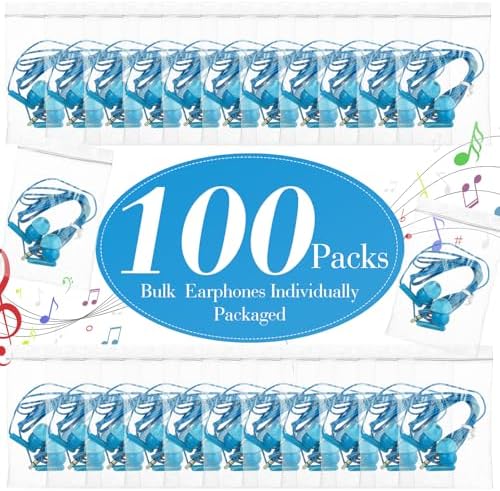 Kanayu 100-Pack Kids Earbuds – Premium Classroom Headphones with 3.5 mm Compatibility, Individually Packaged for Hygiene, Ideal for Students and Teens, Durable Black and White Design for Enhanced Learning Experiences