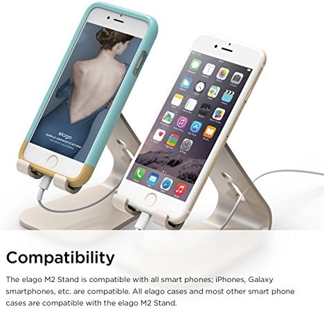 Enhance Your Smartphone Experience with the elago M2 Premium Aluminum Stand – Sleek Silver Ergonomic Design for Effortless Video Calls, Integrated Cable Management, and Universal Compatibility with i Phones and Galaxy Devices – Ideal for Streamlined Workspaces and Mobile Convenience