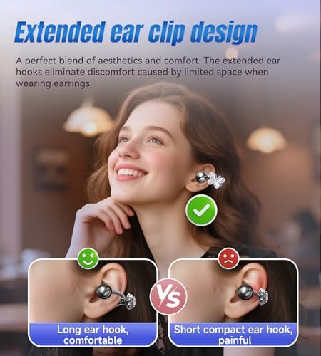 Stylish King Lucky Bluetooth 5.4 Clip-On Earbuds with Chic Detachable Butterfly Earrings – Waterproof Open Ear Design for Ultimate Comfort, 50-Hour Playtime Perfect for Festivals and Parties, Luxurious Rose Gold Gift for Discerning Women