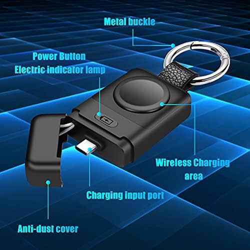 Compact Magnetic Wireless Power Bank for Apple Watch – HUOTO 1400 m Ah Travel Charger with Keychain Attachment for Series 9/8/7/6/SE/5/4/3/2/1/UItra/UItra 2 – Fast, Reliable Charging On-the-Go