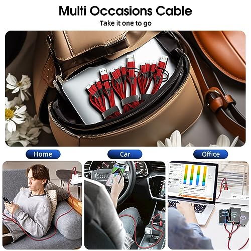 Versatile 6 in 1 Multi Charging Cable [3 Pack, 4 FT] – Durable Nylon Braided Fast Charging Cord for USB A/C, Micro USB, and Lightning Devices – Universal Phone Charger for Home, Office, and Travel – Enhanced Compatibility for All Smartphones and Tablets