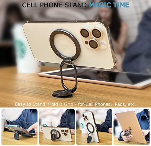 Revolutionary 3-in-1 Magnetic Phone Grip and Kickstand – Dual Adjustable Finger Ring Holder for Ultimate Compatibility with Mag Safe and Magnetic Car Mounts – Enhanced Grip and Stability for Hands-Free Use at Home, Gym, and Office – Premium Zinc Alloy Construction for Secure Attachment and Versatile Positioning – Multi-Angle Viewing with 360° Rotation and 280° Flip for Effortless Selfies and Streaming – Anti-Fall Design Supports Up to 4.5 lbs, Perfect for Daily Use on Any Magnetic Surface – Ideal for Multi-Tasking in Any Environment – Elevate Your Mobile Experience with this Innovative, Removable Grip Stand Solution