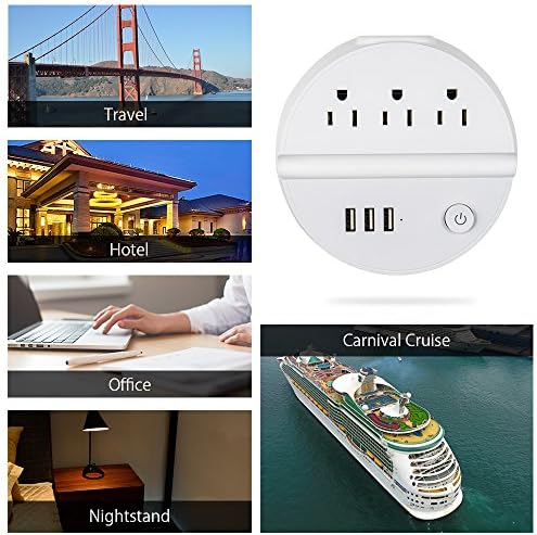 NTONPOWER Versatile Nightstand Power Strip with USB – 3 AC Outlets and 3 USB Ports, 5 ft Extension Cord with Energy-Saving Switch and Device Holder for Home, Office, and Travel Essentials (White) – Streamlined Charging Solution for Multiple Devices