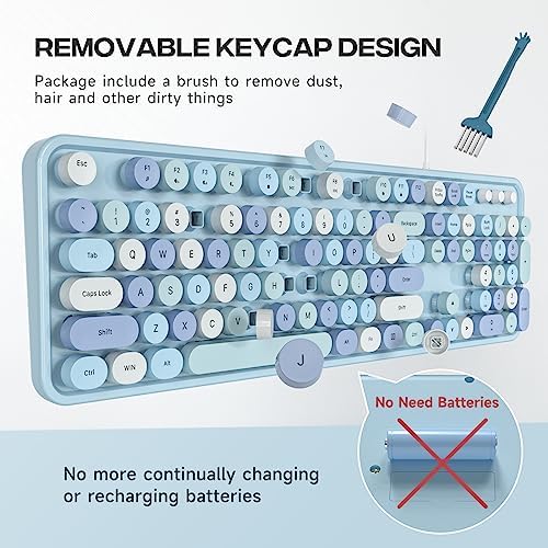 Retro-Inspired Full Size Typewriter Keyboard with Number Pad – Wired USB Keyboards for Windows 7, 8, 10, 11 | Enhance Your Typing Experience with Classic Charm and Modern Efficiency | Perfect for Home and Office Use