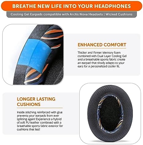Upgrade Your Arctis Nova Experience with WC Freeze Cooling Gel Earpads – Optimal Comfort and Enhanced Sound Isolation for Pro Wired, Nova 7, 5, 4, 3, 1 Headsets – Designed by Wicked Cushions | Black | Superior Hybrid Fabric Technology for Long Gaming Sessions