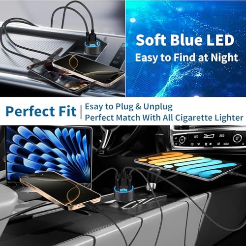 KYOHAYA 90 W Car Charger Bundle – 4-Port USB-C & USB-A Fast Charging Adapter for i Phone 16/15/14/13/12/11 Pro, Galaxy S25/S24, Google Pixel – High-Speed Dual Charging Solution for Road Trips and Daily Commutes – Durable, Compact Design for Enhanced Compatibility and Performance