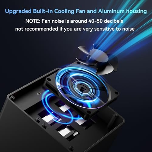 High-Performance Aluminum Dual Bay Hard Drive Enclosure – 10 Gbps USB 3.2 Gen 2 with Cooling Fan for 2.5”/3.5” SATA HDD/SSD, Hot Swappable & Daisy Chain Expansion, Tool-Free Setup for Seamless Data Management