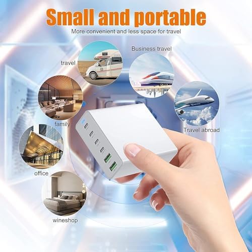 Power Up Your Productivity with the Ultimate 210 W USB-C Fast Charging Hub: Versatile 8-Port Ga N Charging Station with PD 65 W Adapter for Seamless Compatibility Across Mac Book, Dell Laptops, i Phone 16/15, and Galaxy S22/S23 – Your Essential Power Solution for Home and Office Efficiency