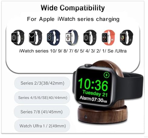 Sapele Wood Magnetic Charging Dock for Apple Watch – Elegant Fast-Charging Stand for Series 1-10, SE, and Ultra Models – Stylish and Portable Smartwatch Accessory for Home & Travel – Unique Durability and Chic Aesthetic Combined