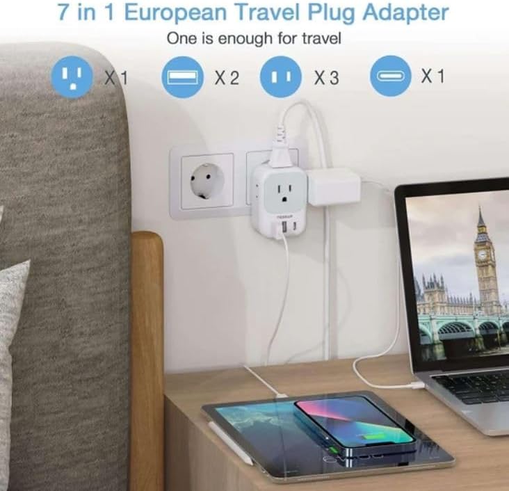 Ultimate TESSAN Type G UK Travel Plug Adapter with Dual USB Fast Charger Ports – Compact US to UK Power Converter for Effortless Global Connectivity in Scotland, London, Ireland, Kenya, Dubai & Qatar
