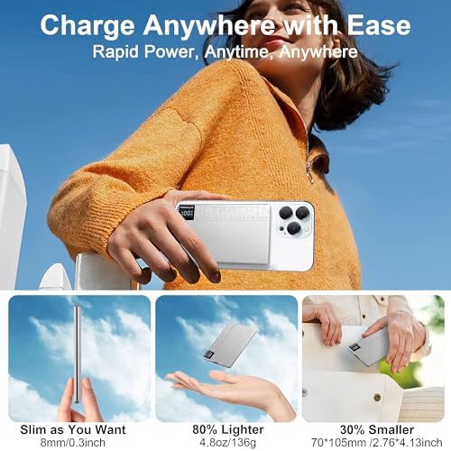 Ultra-Slim 5000 m Ah Magnetic Wireless Charger – Fast 15 W & 20 W PD Power Bank for i Phone 16/15/14/13 Pro Models – Sleek Travel-Friendly Design with Durable Metal Finish and LED Status Display for On-the-Go Charging Solutions