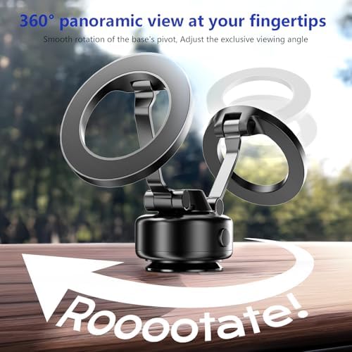 2025 Upgraded Magnetic Phone Holder for Car, 360 Rotatable Folding Vacuum Suction Phone Holder Stand for Dashboard, Windshield, Car, Gym, Car Cell Phone Holder for Android iPhone – Enhanced Compatibility and Speed