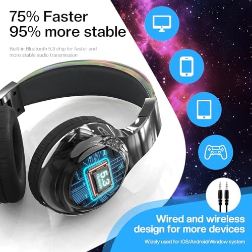 Qear Fun Kids Bluetooth 5.3 Headphones – Ultra-Lightweight Foldable Wireless Headset with Rapid Charging and Integrated Microphone for Seamless School and Travel Listening – Trendy Metallic Gradient Finish for Young Music Lovers – Perfectly Compatible with Tablets and i Pads – Superior Comfort and Sound Quality for Young Listeners