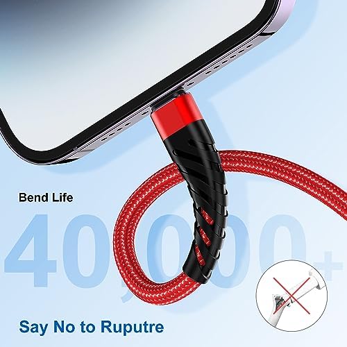 Cyven Smart 3-Pack 6 Ft MFi Certified Lightning Cables – Fast Charging USB A to Lightning Cords for i Phone 14/13/12/11/XS/XR/X/8/7/6/5/SE Plus Pro Max Mini – Durable Red Design for Ultimate Flexibility and Speed
