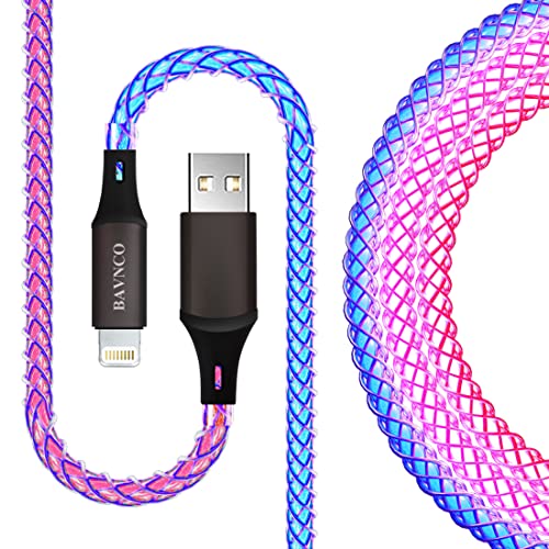 MFi Certified 3.3 ft RGB Color-Changing Lightning Charger Cable – Fast Charging & Data Sync for i Phone 14, 13, 12, 11 Pro Max, XR, XS, X, 8, 7, 6 Plus & i Pads – Stylish Durability with Enhanced Compatibility & High-Speed Performance