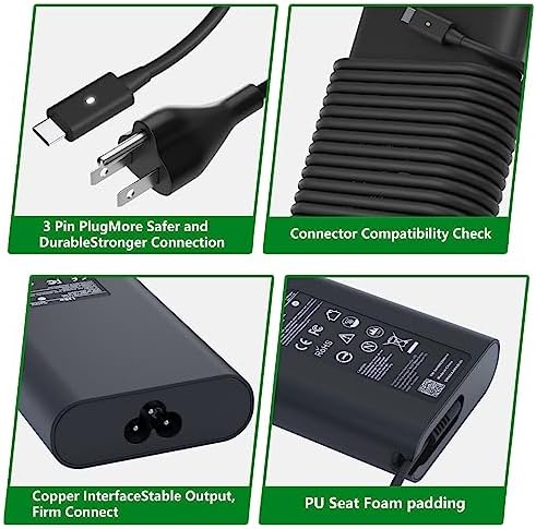 130 W USB-C Laptop Charger for Dell XPS & Precision Models – Fast Charging AC Adapter with Enhanced Compatibility for Latitude Series – Reliable Power Supply for 2-in-1 Devices and More – CE/FCC/ROHS Certified with 30-Day Satisfaction Guarantee and 12-Month Warranty – Ideal for XPS 15 9575, XPS 17 9700, Precision 5530, Latitude 5430, and Additional Dell Models – Versatile 100-240 V Input for Global Use – Upgrade Your Power Experience with Efficient Charging Performance and Safety Features